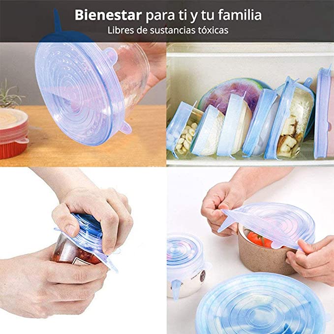 18 Tapas de Silicón Reutilizables para Alimentos