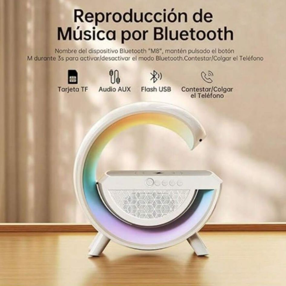 Bocina Bluetooth con Cargador Inalámbrico 15W y Luces RGB