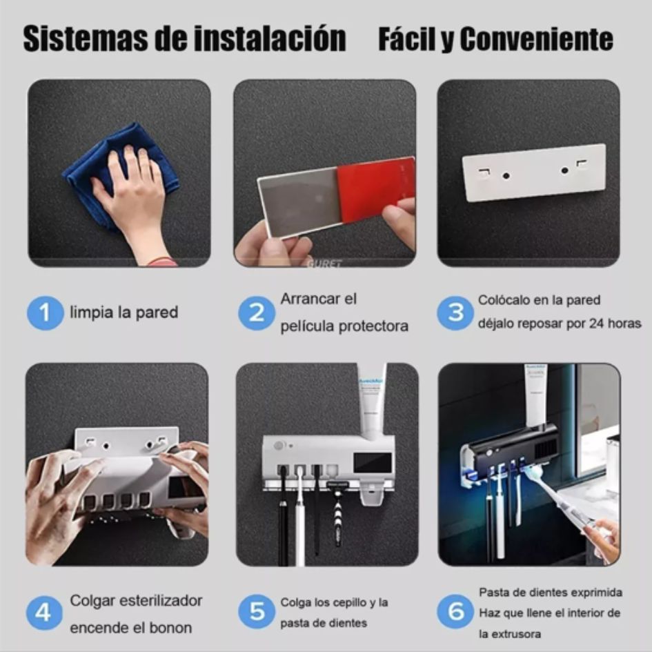 Esterilizador de Cepillos UV con Dispensador de Pared