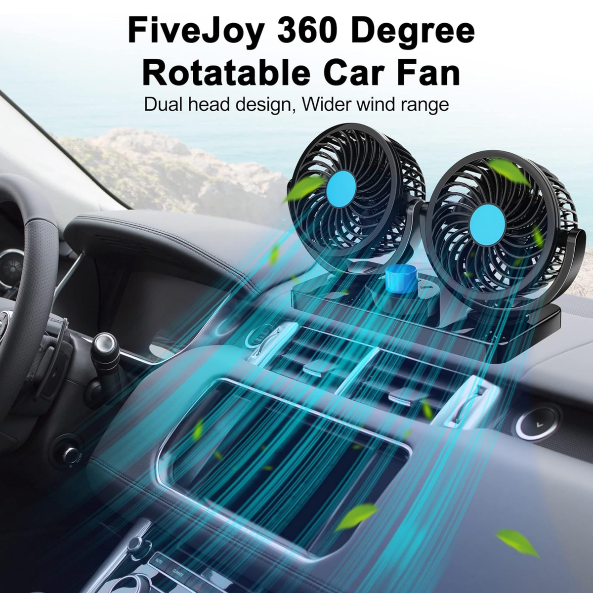 Ventilador Doble 360° para Auto | Doble Cabezal Giratorio
