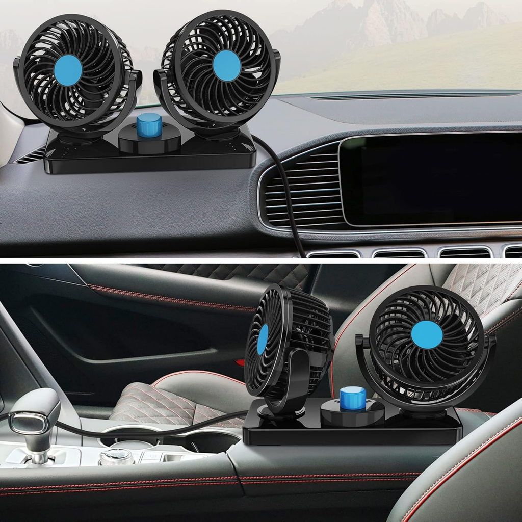 Ventilador Doble 360° para Auto | Doble Cabezal Giratorio