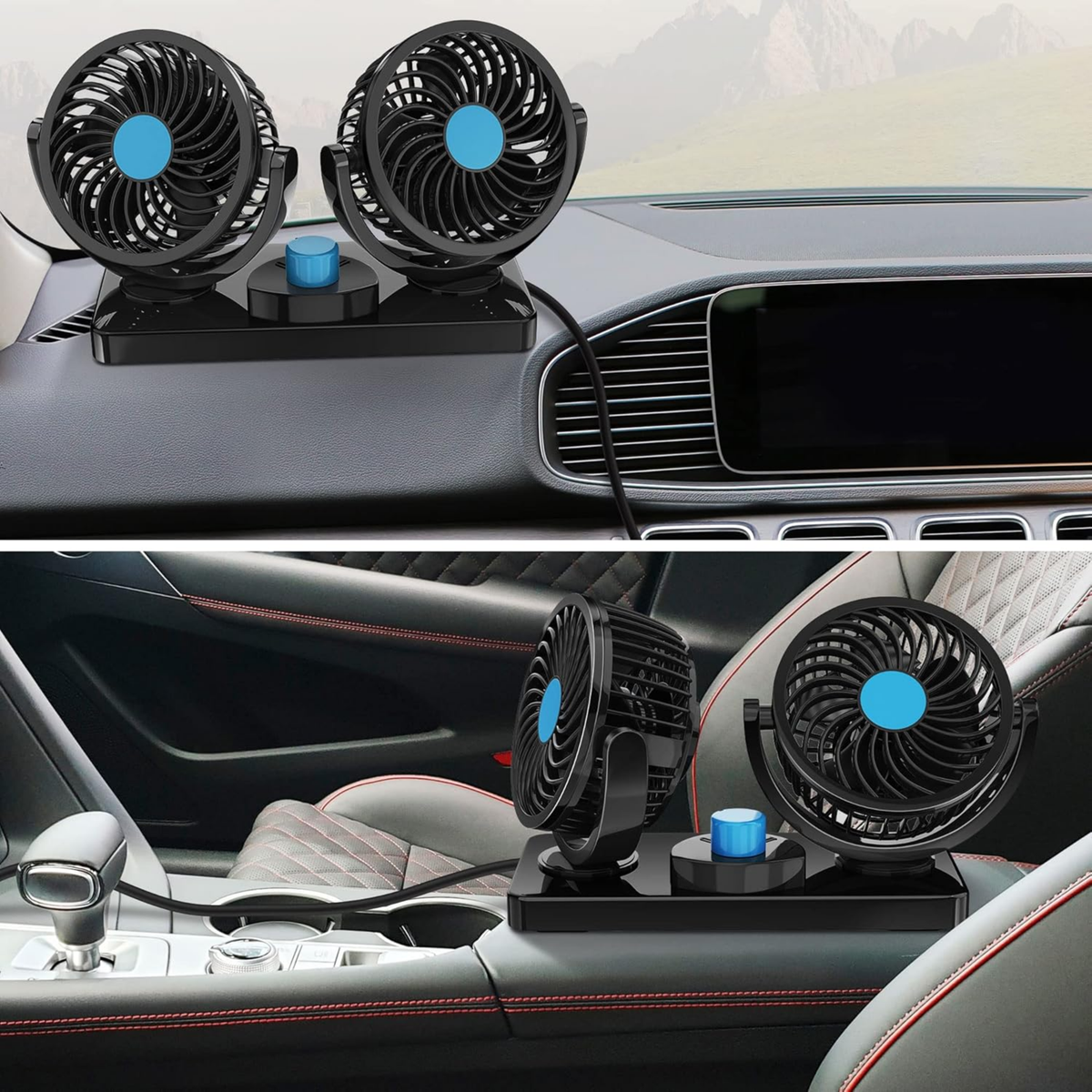 Ventilador Doble 360° para Auto | Doble Cabezal Giratorio