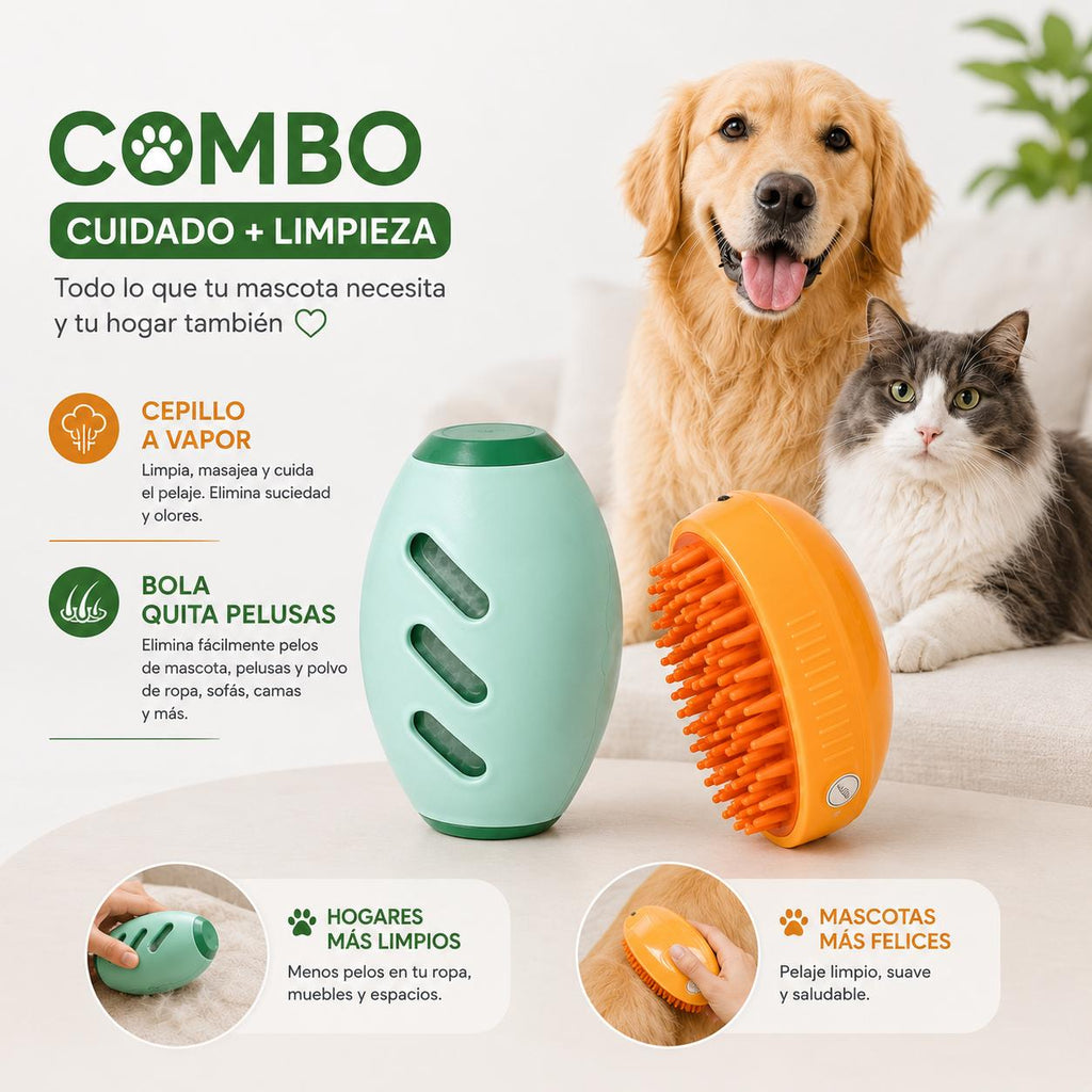 Combo Cepillo para Mascotas + Bola Quita Pelusas